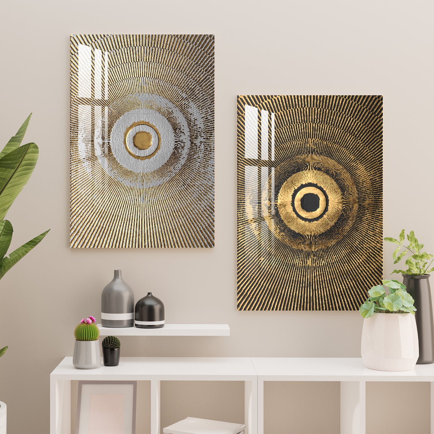 Creative Golden Landscape Acrylic Wall Art (Set Of 2)