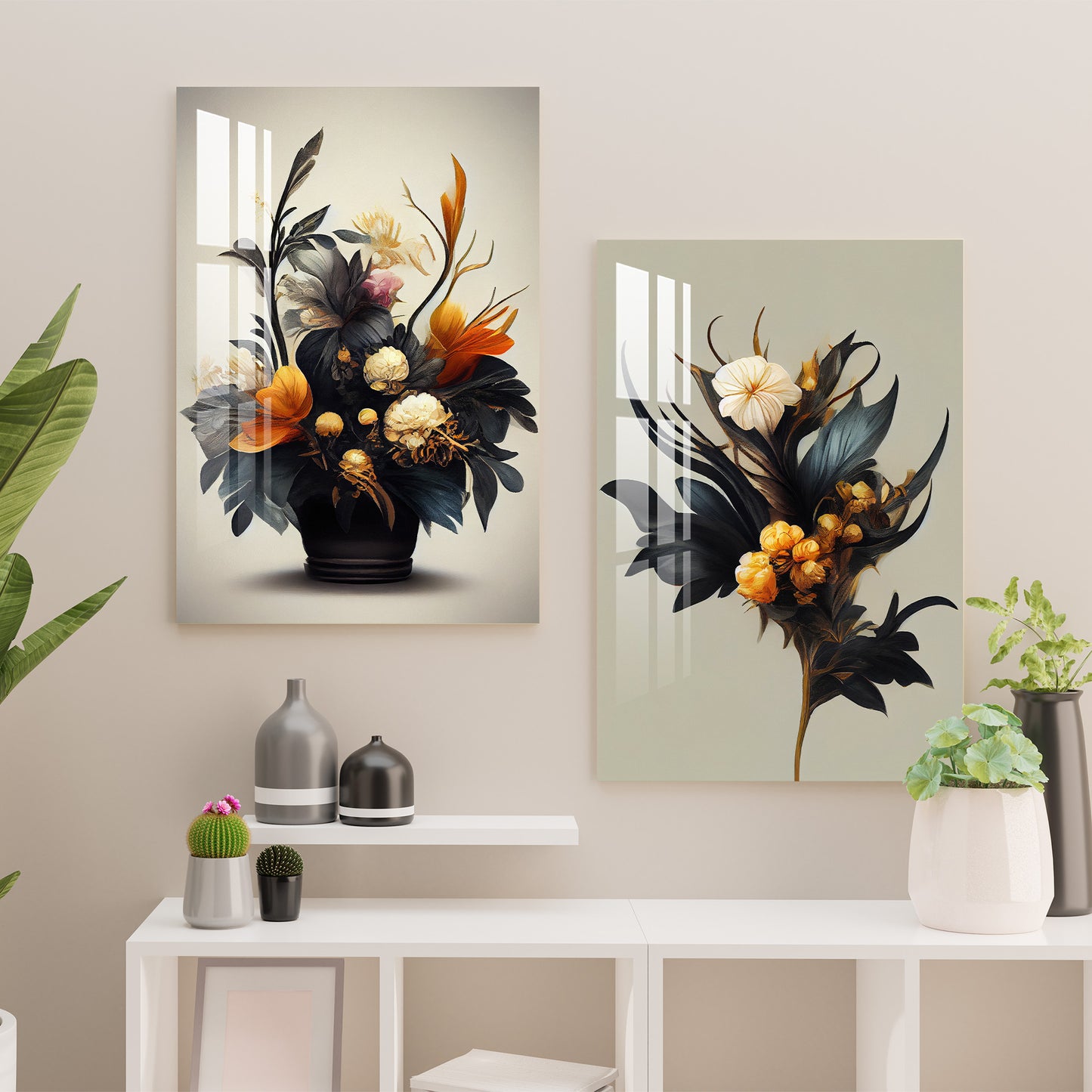 Floral Bloom Acrylic Wall Art (Set Of 2)