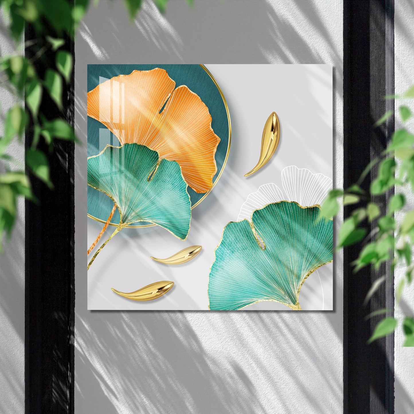 Orange & Green Leaf Acrylic Wall Art