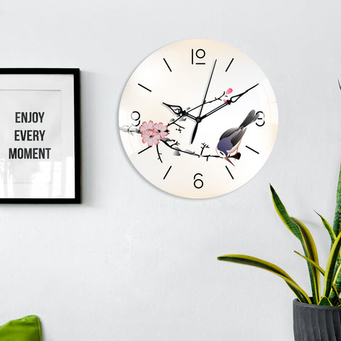 Bird With Flower Printed Acrylic Wall Clock
