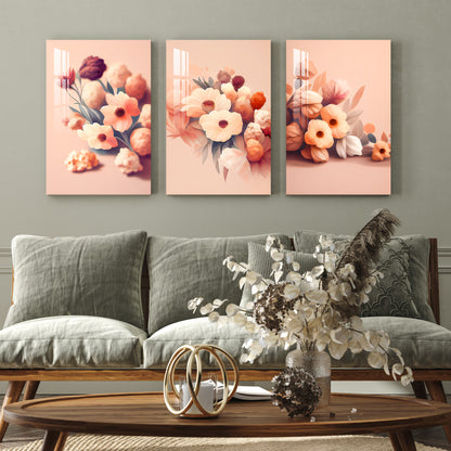 Peach Themed Floral Acrylic Wall Art (Set of 3)