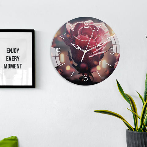 Big Red Rose Printed Acrylic Wall Clock