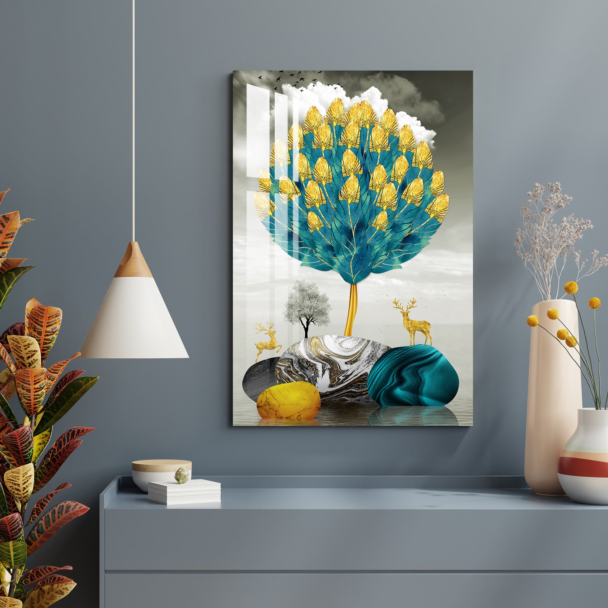 Blooming Golden Tree Acrylic Wall Art