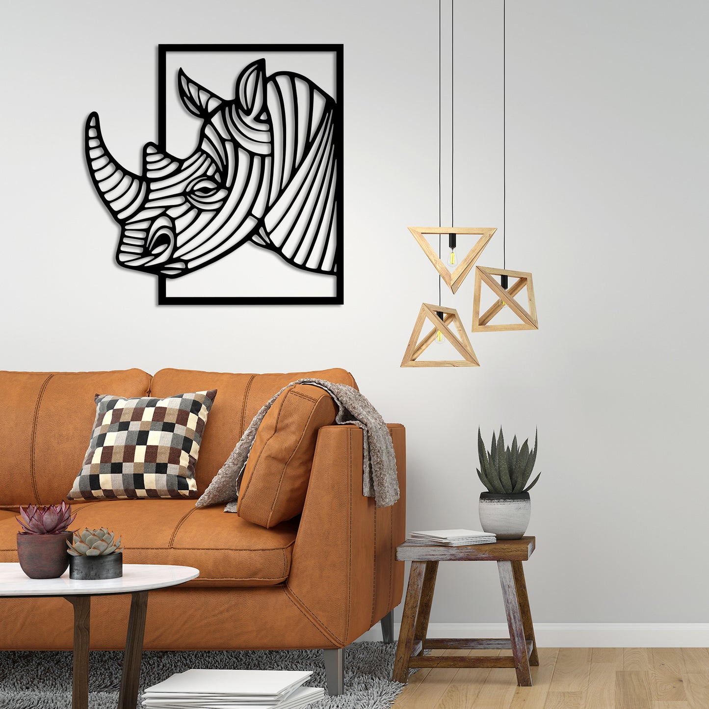 Rhinoceros with Big Horn Metal Wall Art