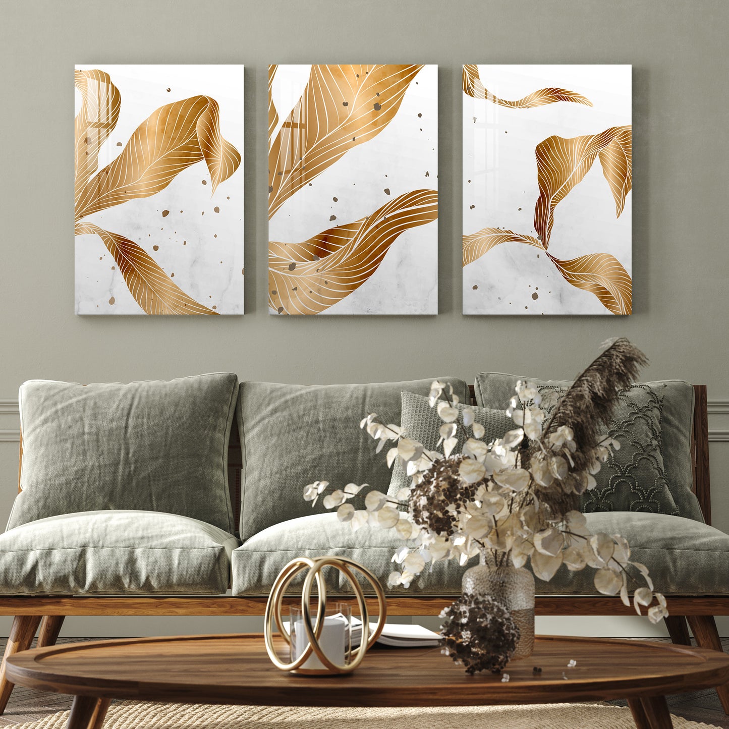 Golden Foliage Acrylic Wall Art (Set of 3)