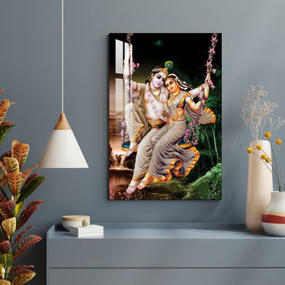 Radha Krishna on Floral Swing Acrylic Wall Art