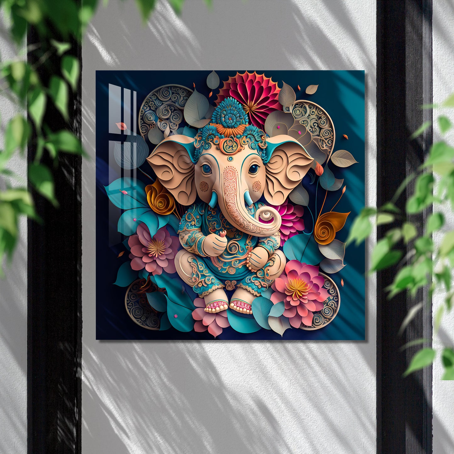 Floral Ganpati Acrylic Wall Art