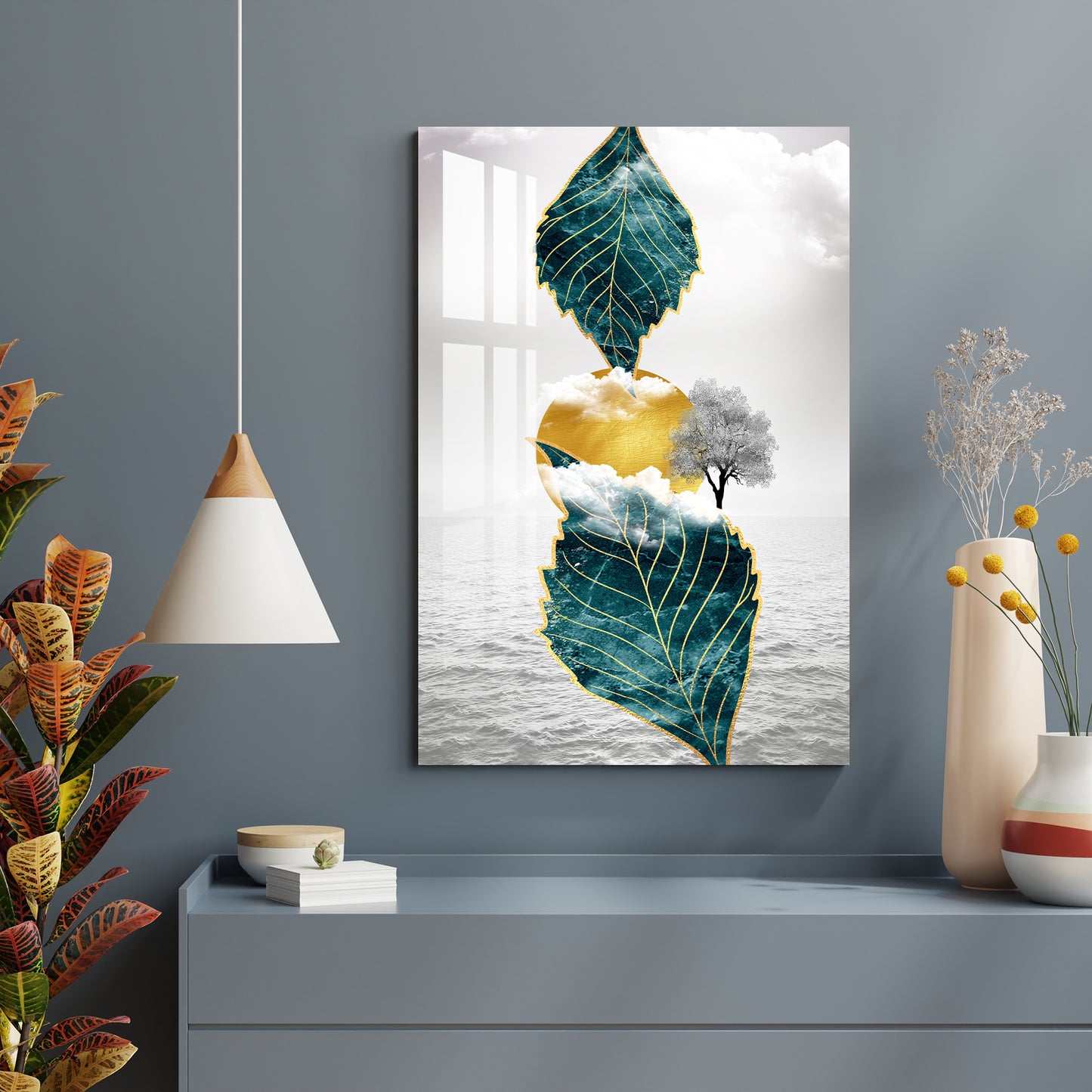 Leaves with Sun Acrylic Wall Art