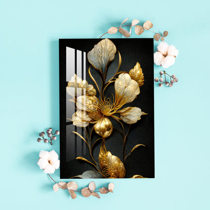 Classic Golden & Black Shade Floral Acrylic Wall Art - 29.5X20 inches / 8MM (Premium)