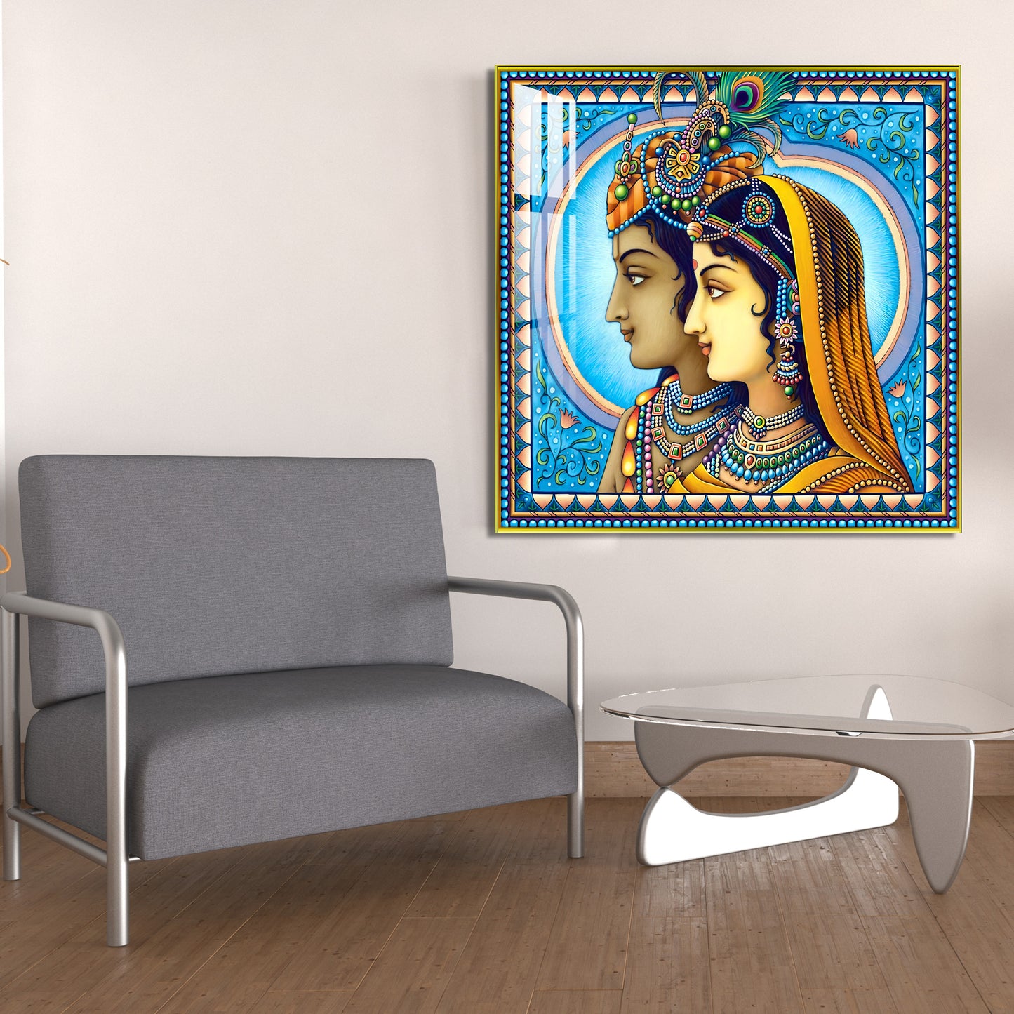 Lord Krishna and Radha Side Face Acrylic Wall Art