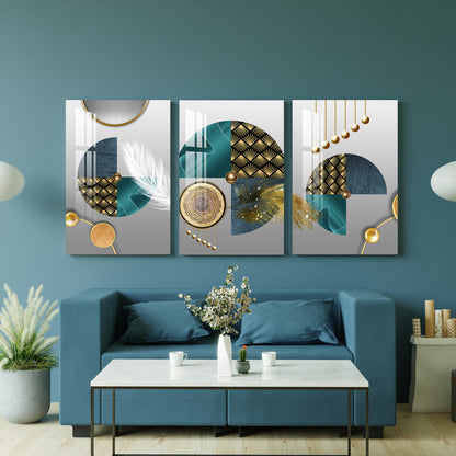 Circle Geometric Feather Acrylic Wall Art (Set of 3)