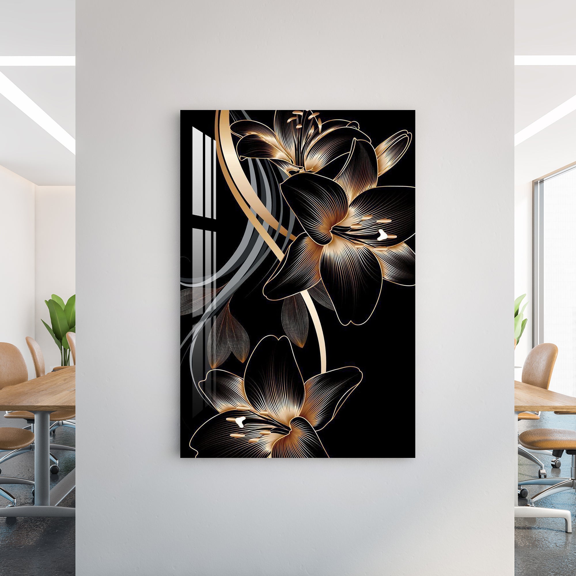 Luxury Golden Lilies Acrylic Wall Art