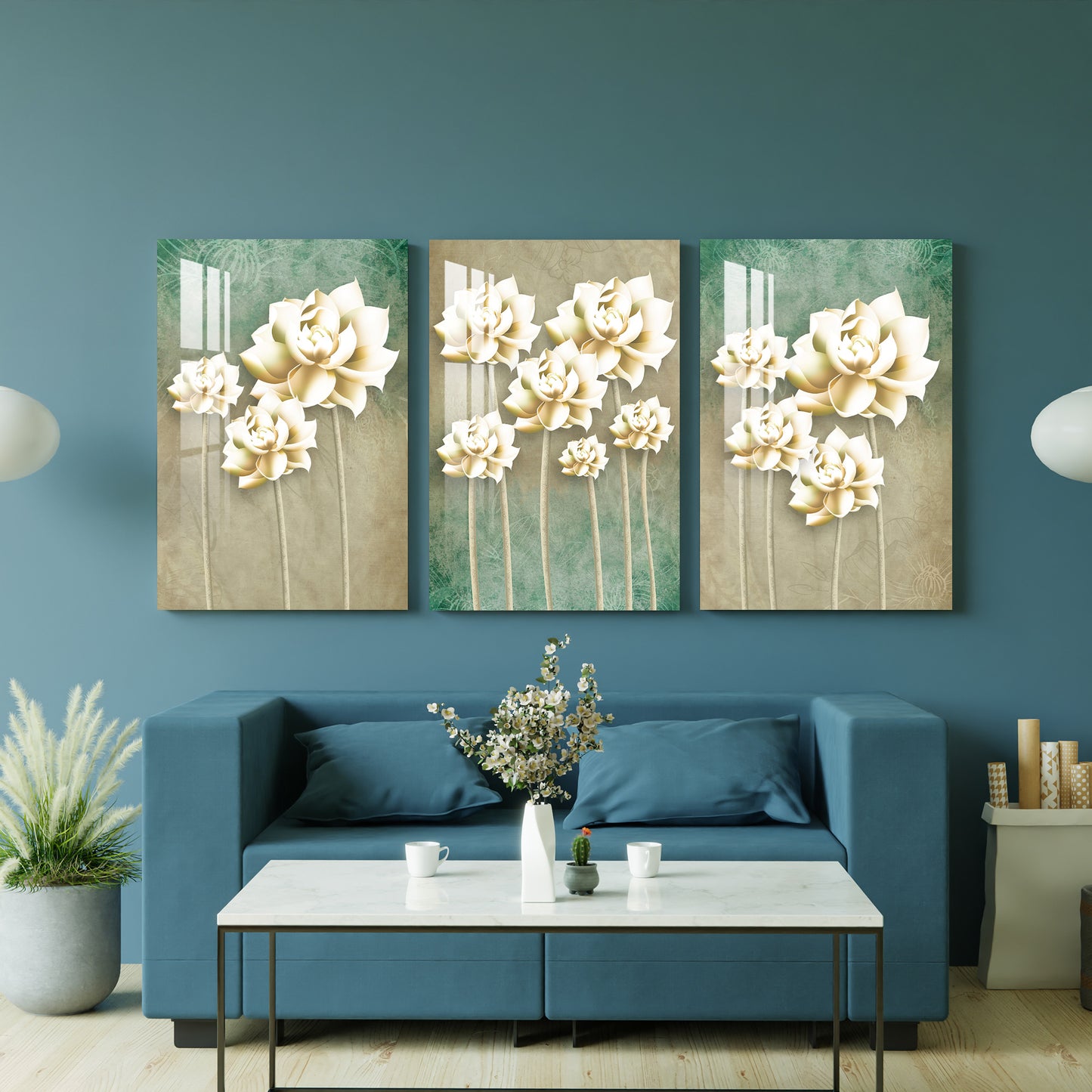 Mangolian Flowers Acrylic Wall Art (Set of 3)