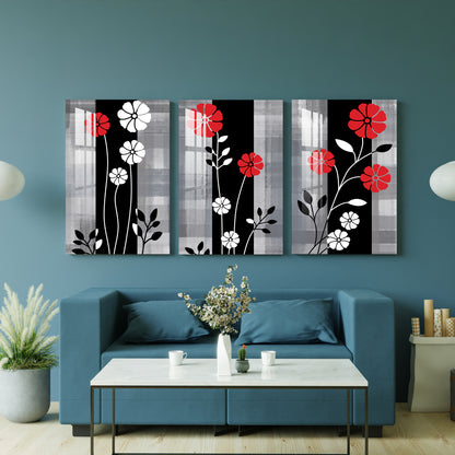 Red & White Flowers Acrylic Wall Art (Set of 3)