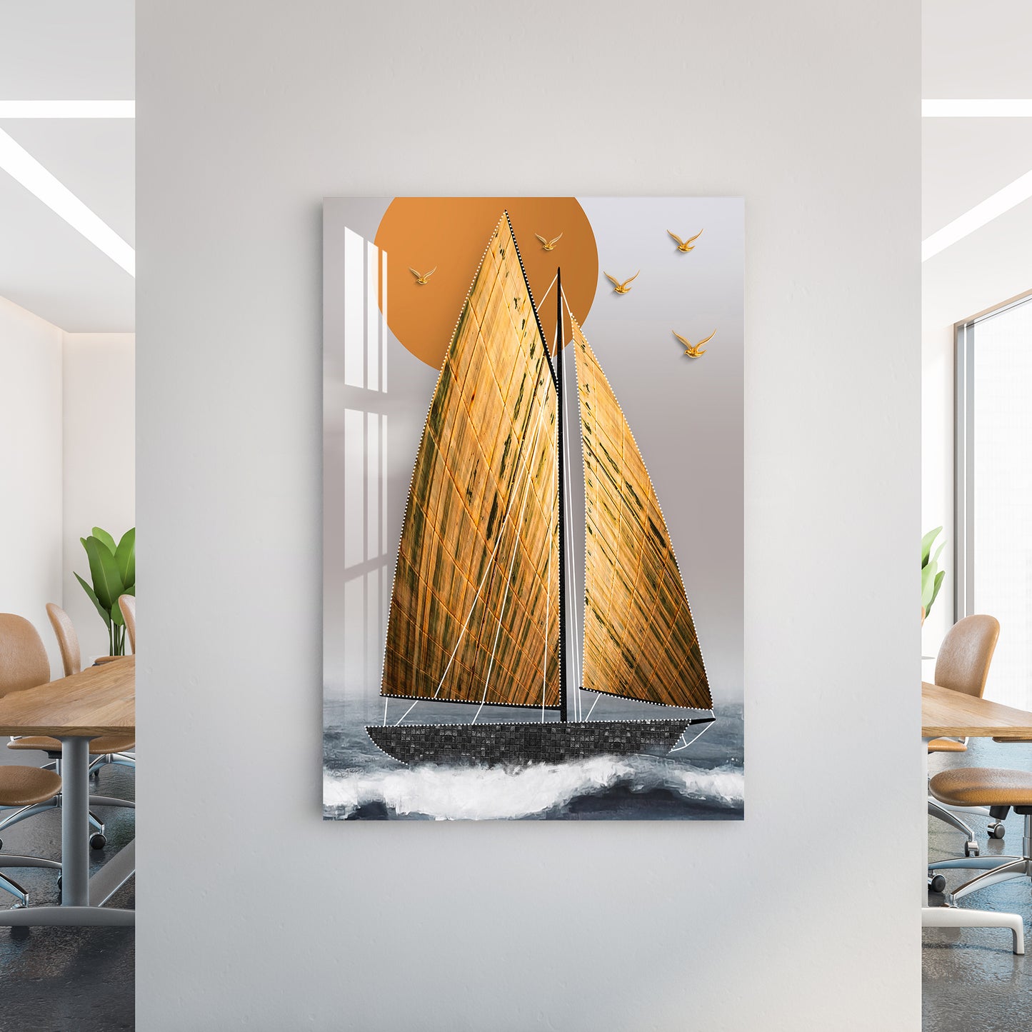 Golden Sailboat Acrylic Wall Art