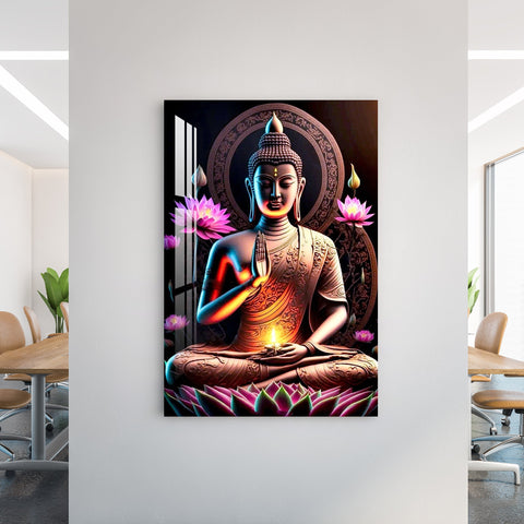 Buddha With Flowers Acrylic Wall Art - 29.5X20 inches / 5MM