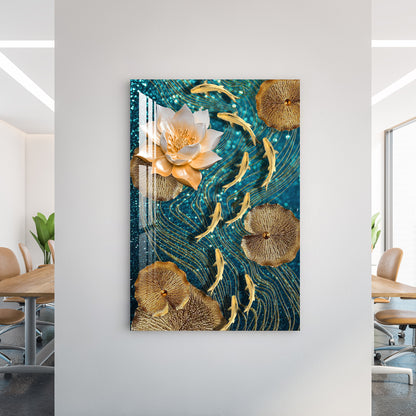 Modern Lotus With Koi Fish Acrylic Wall Art