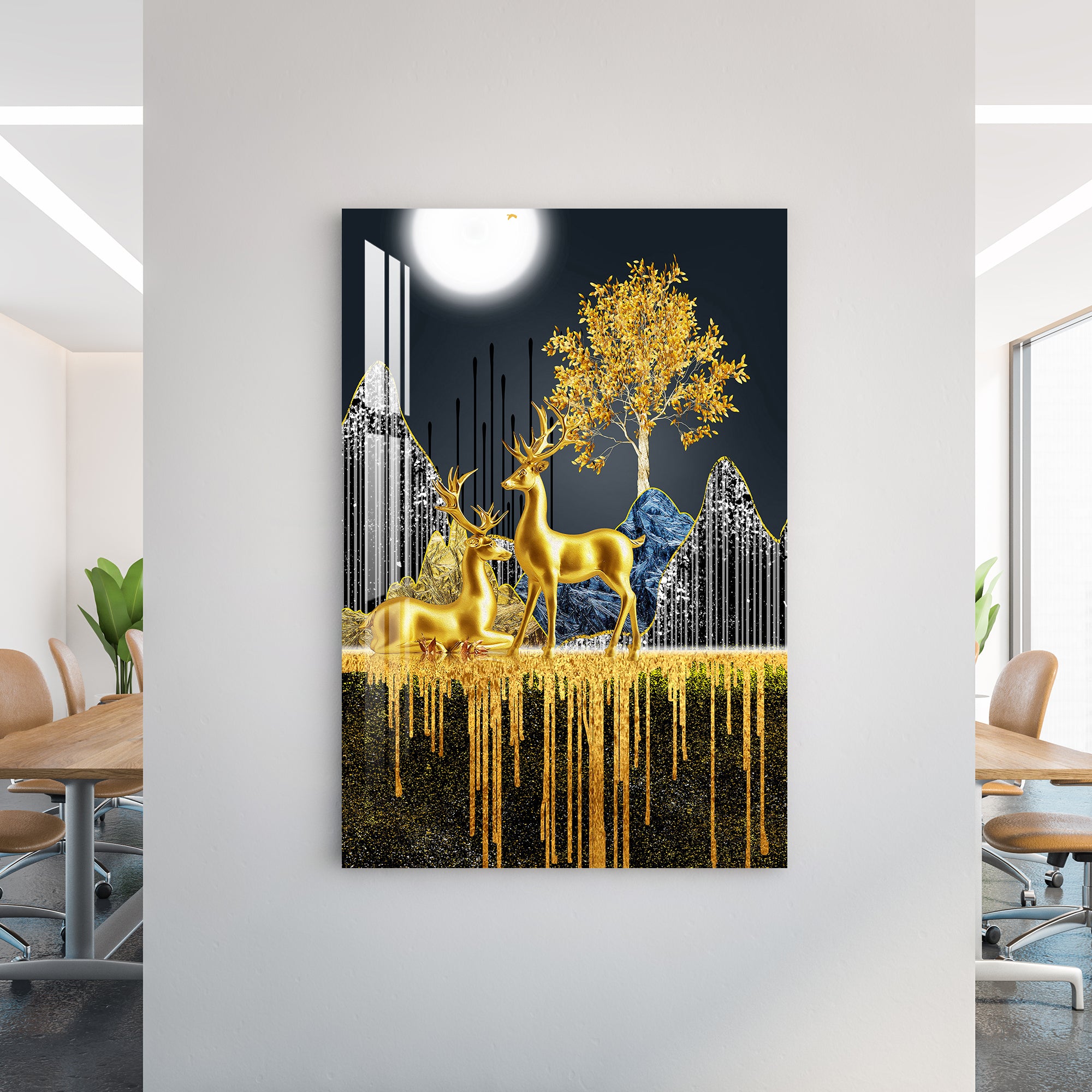 Deers In The Golden Forest Acrylic Wall Art