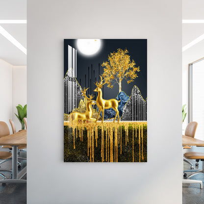 Deers In The Golden Forest Acrylic Wall Art