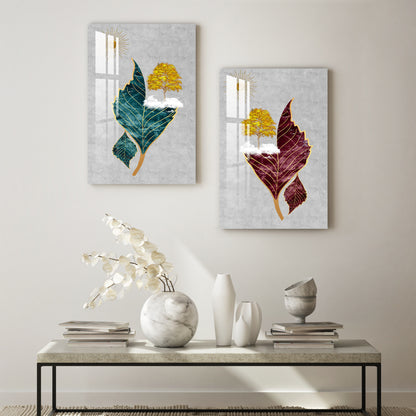 Vibrant Leaves Acrylic Wall Art (Set Of 2)