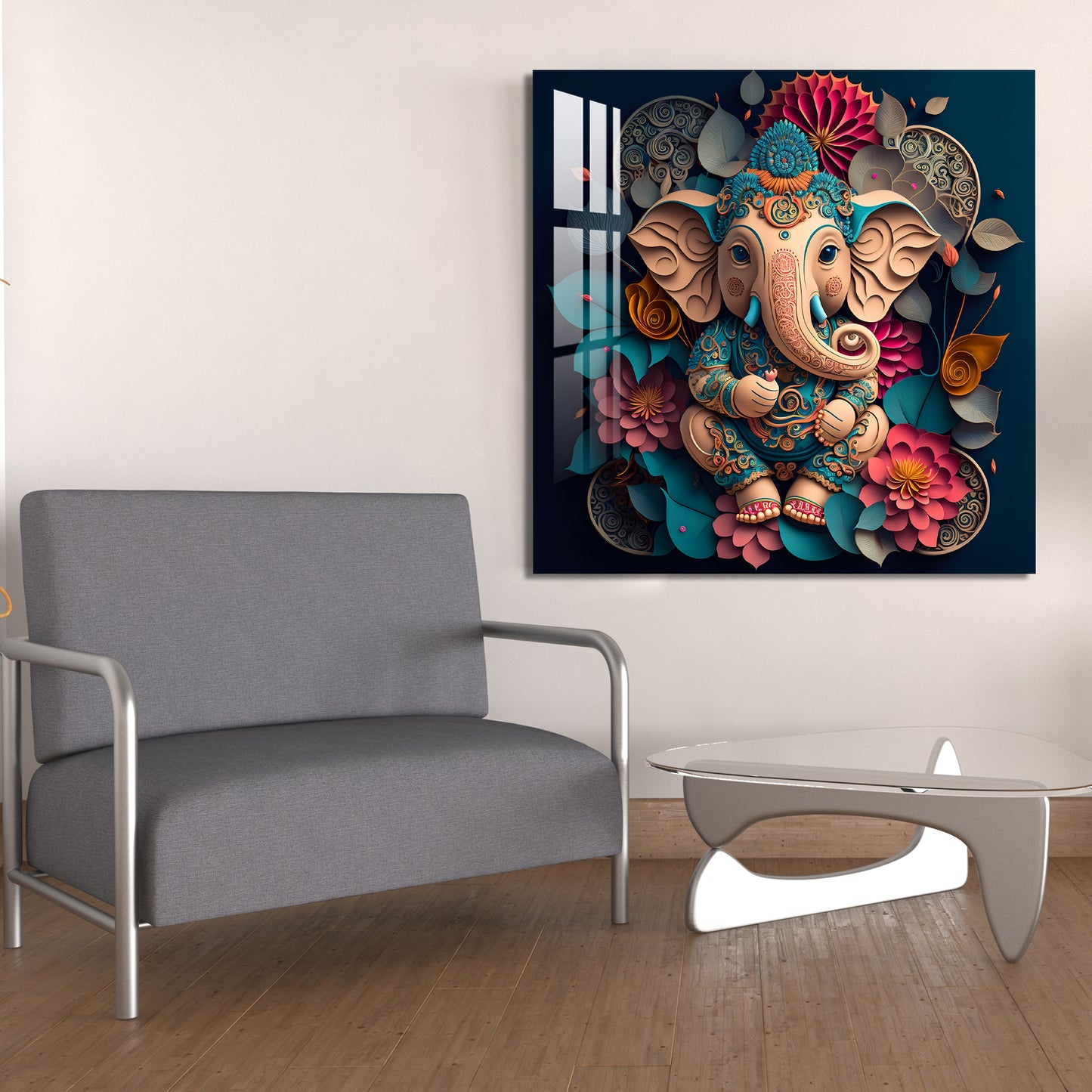 Floral Ganpati Acrylic Wall Art