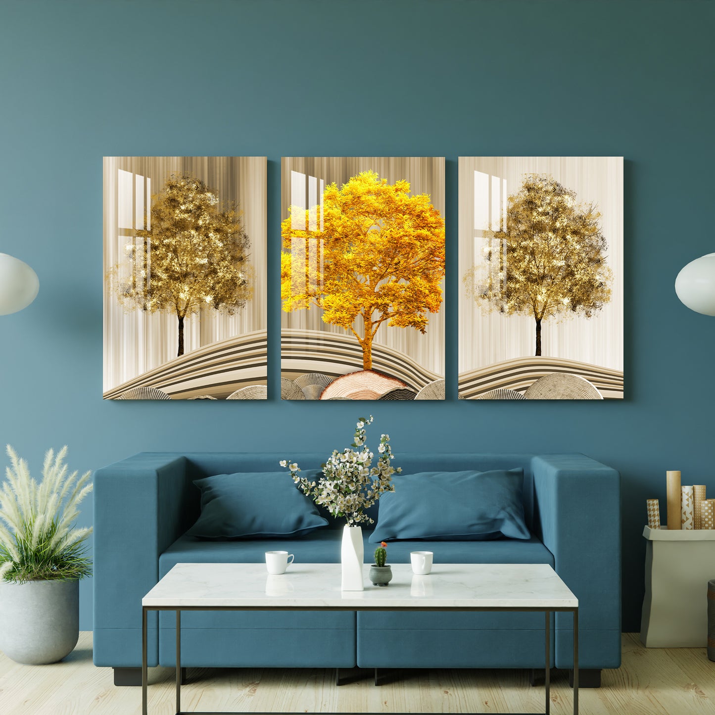 Fortune Golden Trees Acrylic Wall Art (Set of 3)