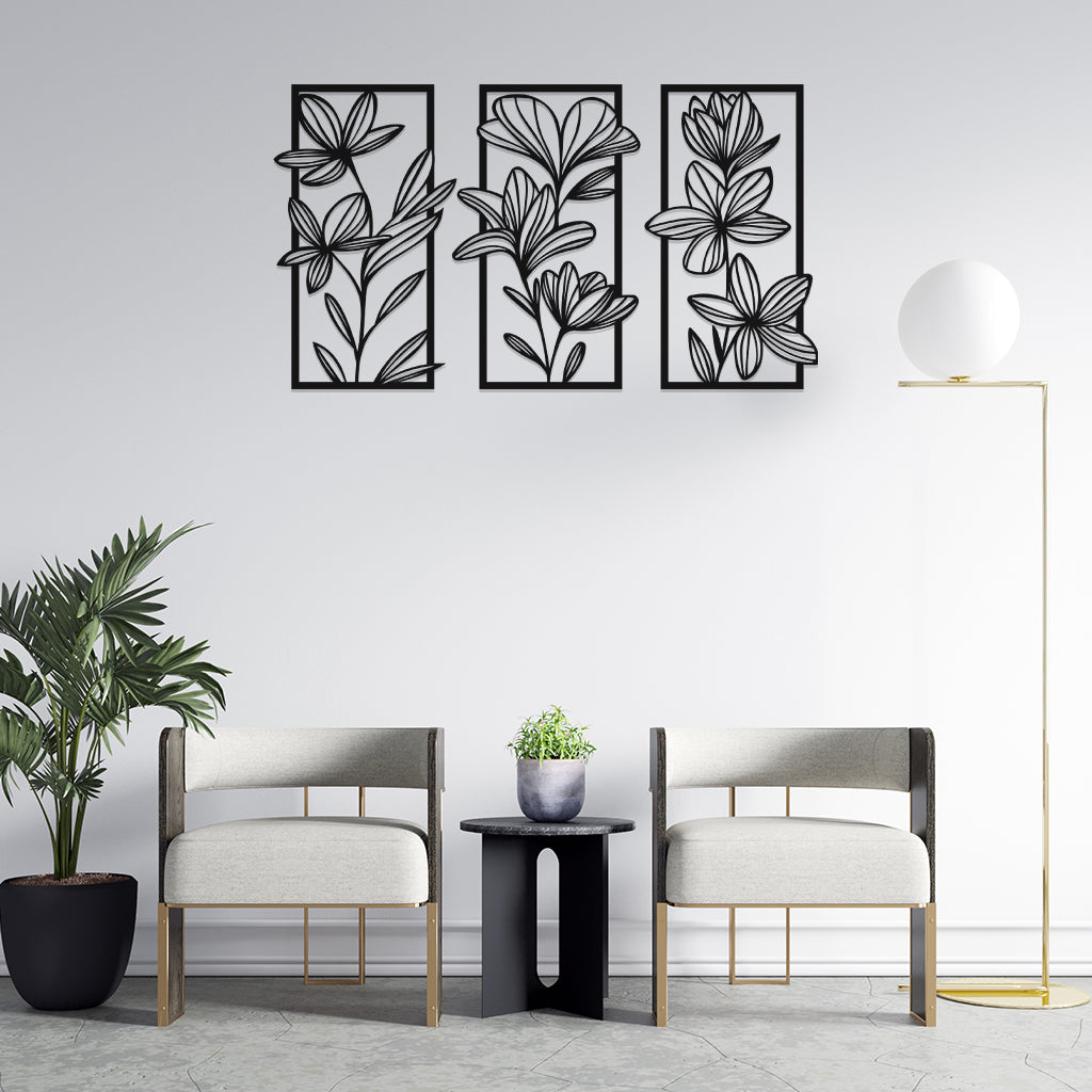 Flowers with Leaf Set Metal Wall Art