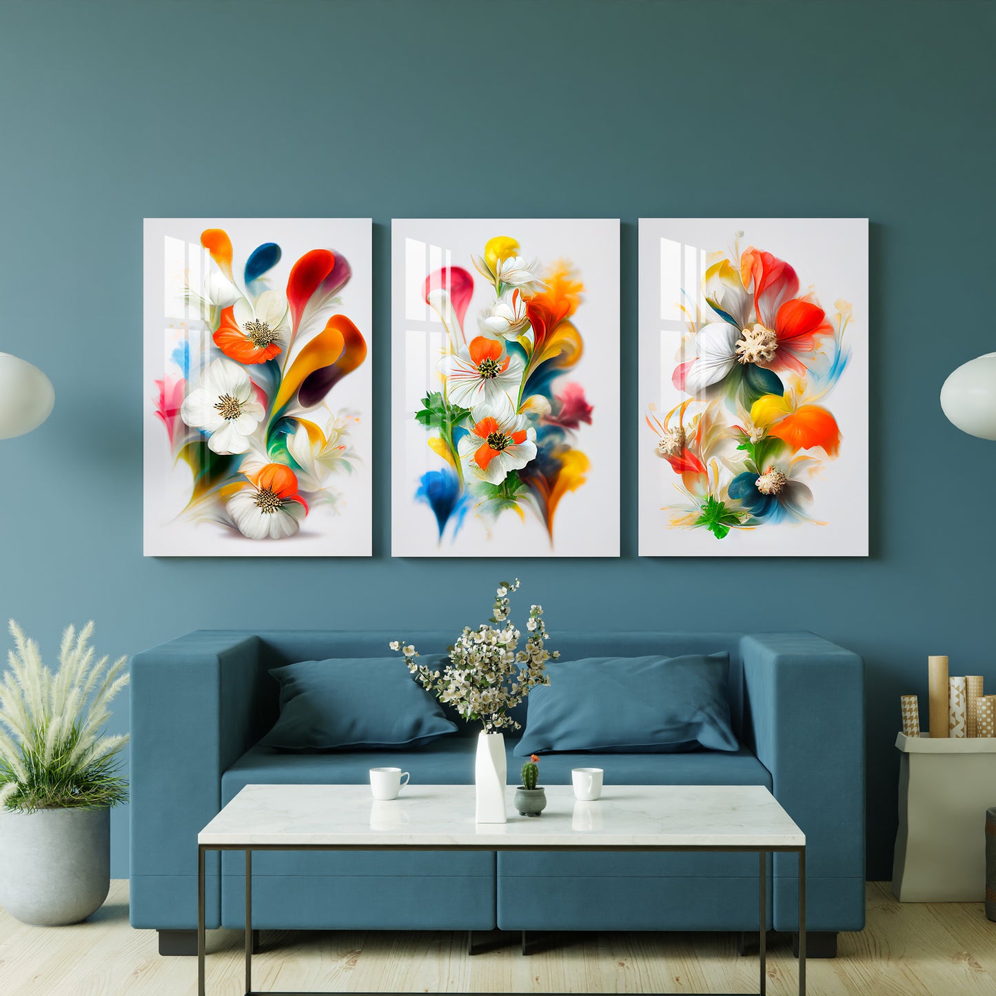 Bright Spring Flowers Acrylic Wall Art (Set of 3)