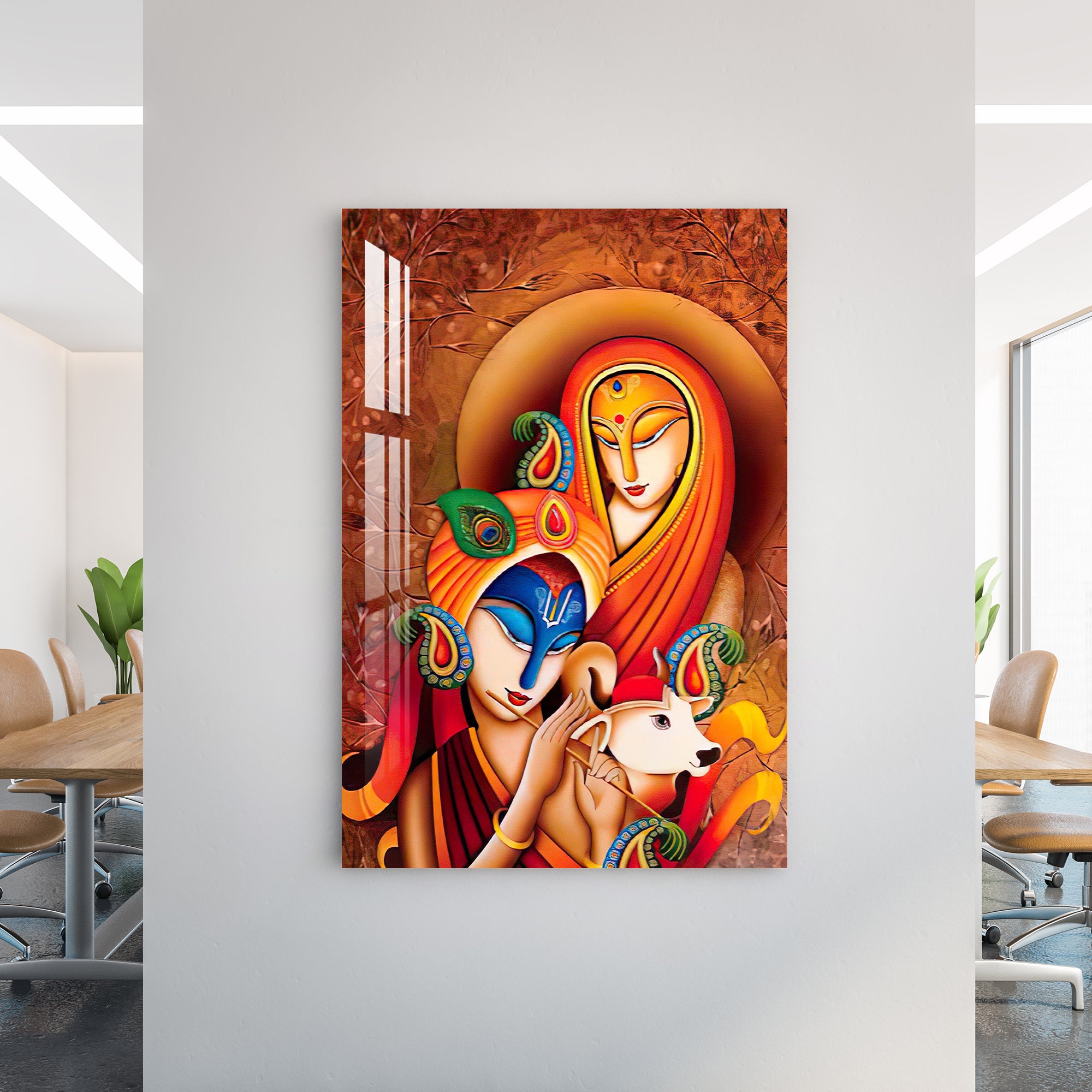 Radha Krishna With Calf Acrylic Wall Art