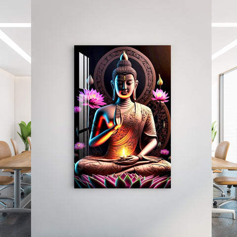 Buddha With Flowers Acrylic Wall Art