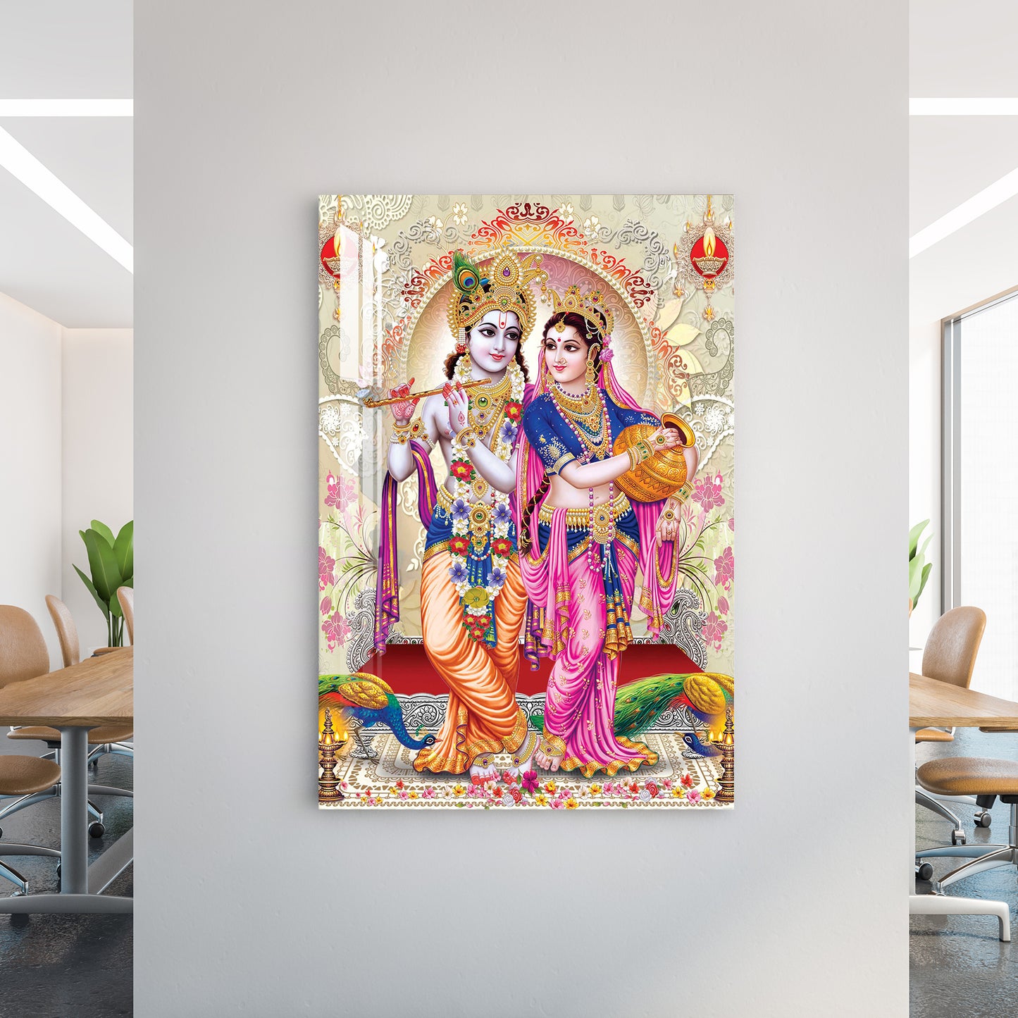 Radha Krishna & Peacocks Acrylic Wall Art