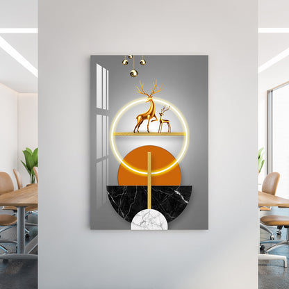 Golden Deer Illuminated Ring Acrylic Wall Art