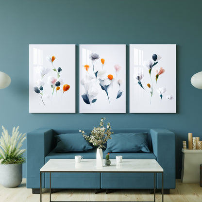 White Themed Floral Acrylic Wall Art (Set of 3)