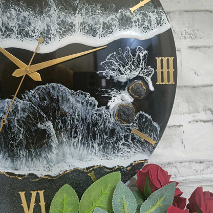 Black Beach View Epoxy Resin Wall Clock