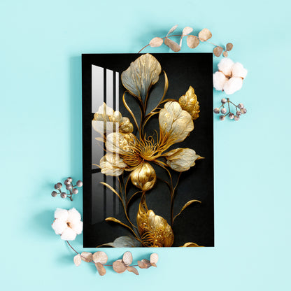 Classic Golden & Black Shade Floral Acrylic Wall Art