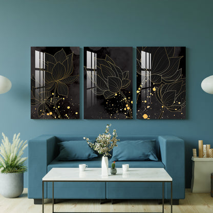 Golden Lotus Acrylic Wall Art (Set of 3)