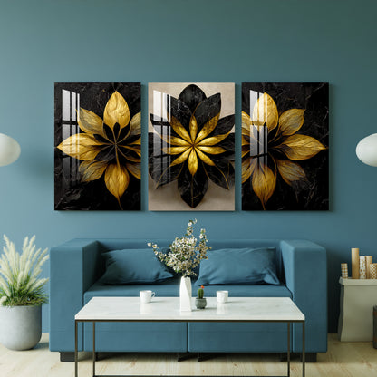 Black and Golden Floral Acrylic Wall Art (Set of 3)