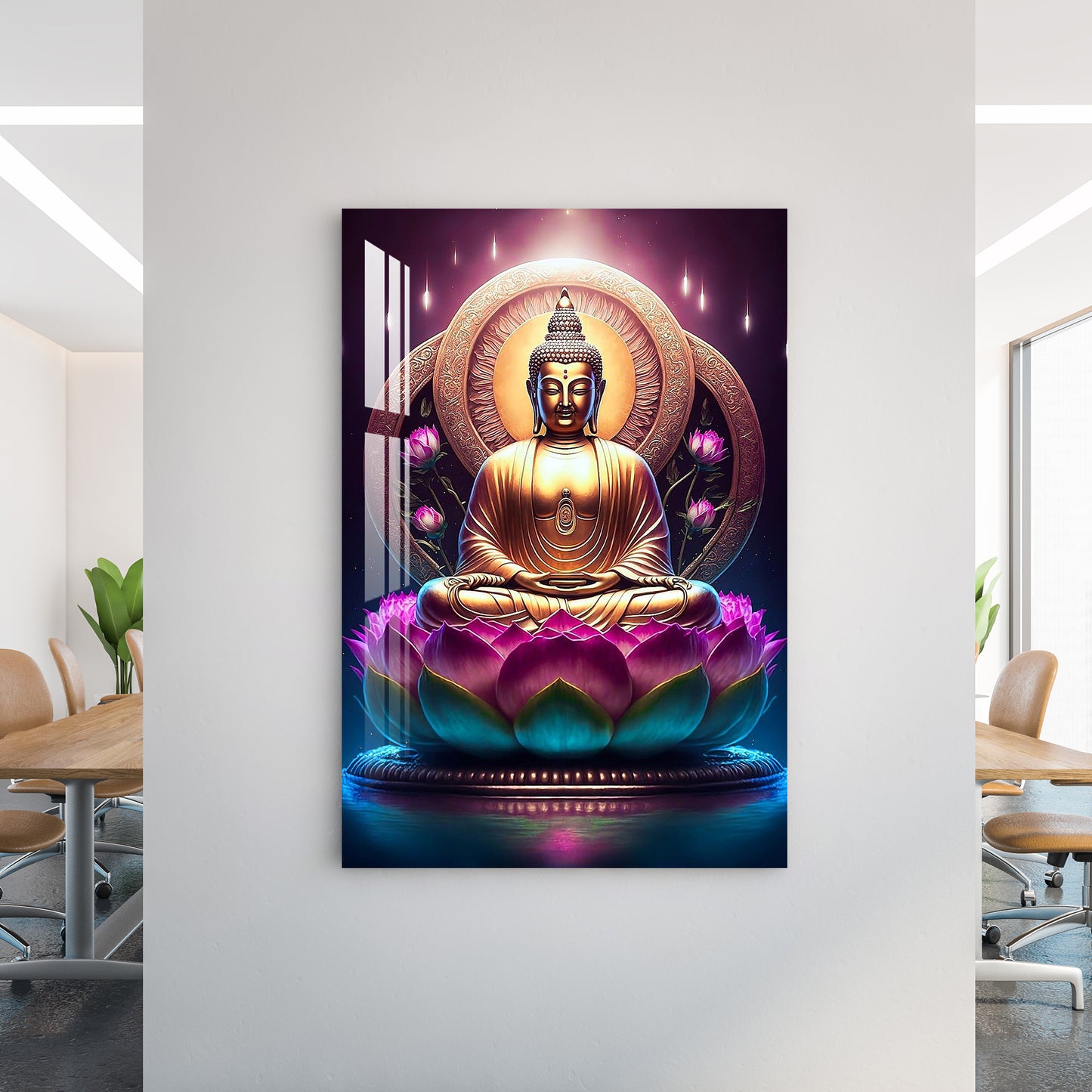 Lord Buddha With Lotus Acrylic Wall Art