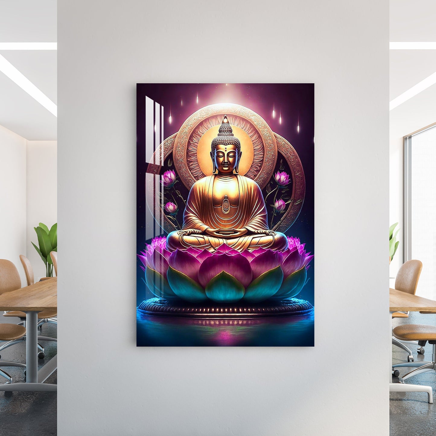 Lord Buddha With Lotus Acrylic Wall Art - 29.5X20 inches / 8MM (Premium)