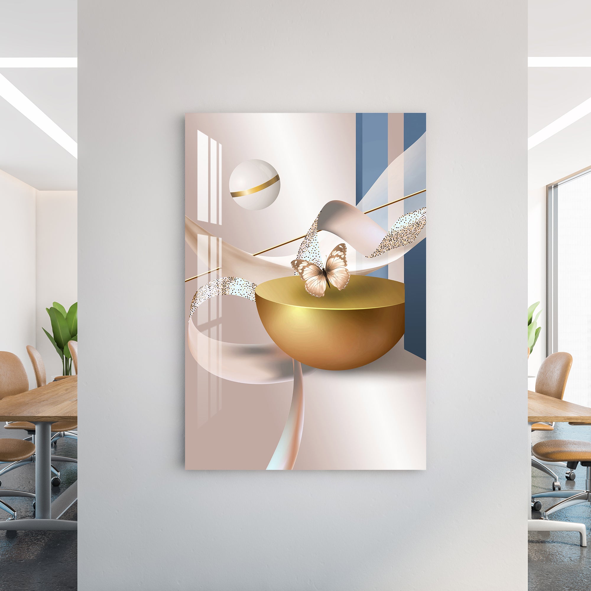 Golden Bowl & Butterfly Acrylic Wall Art