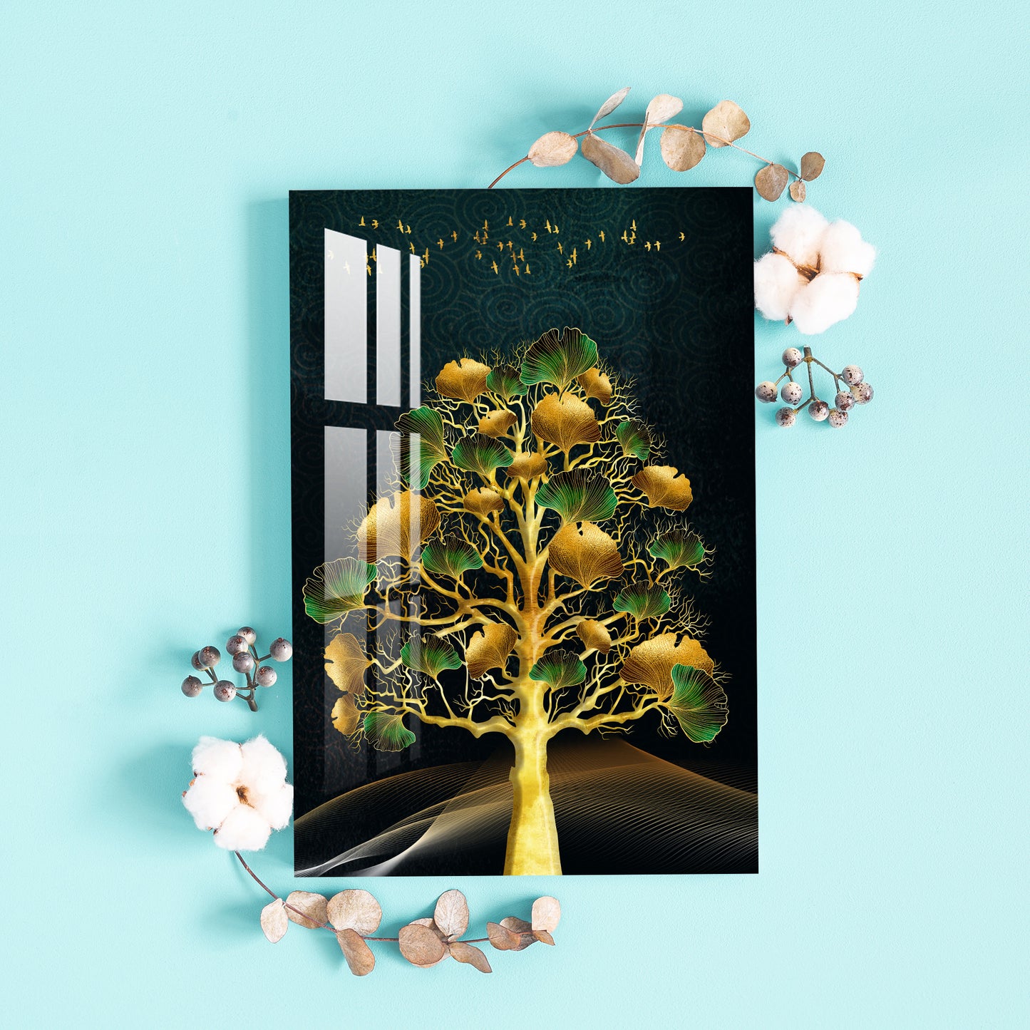 Tree with Golden & Green Leaves Acrylic Wall Art