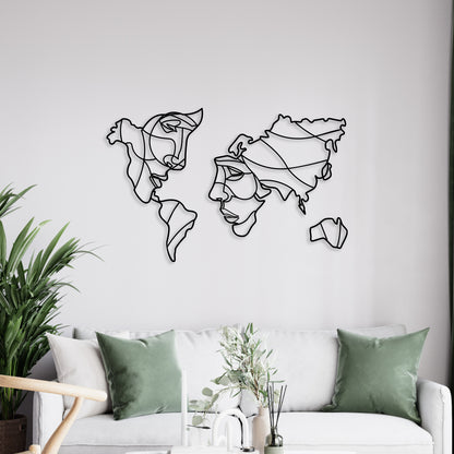 Face Shaped World Map Metal Wall Art