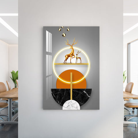 Golden Deer Illuminated Ring Acrylic Wall Art - 29.5X20 inches / 8MM (Premium)