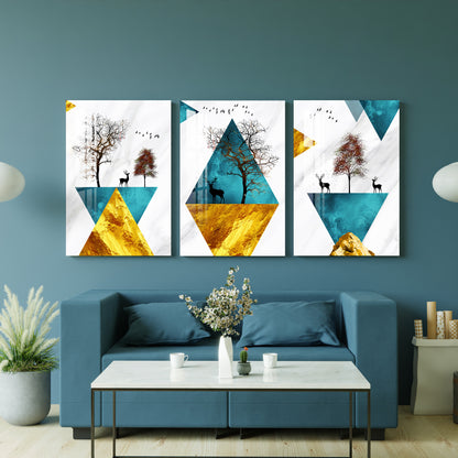 Deer on Abstract Triangle Acrylic Wall Art (Set of 3)