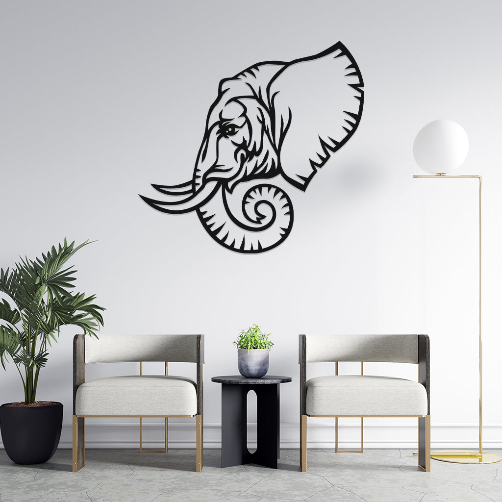 3D Look Elephant Face Metal Wall Art