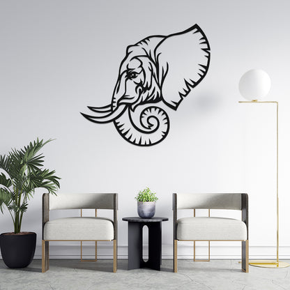 3D Look Elephant Face Metal Wall Art