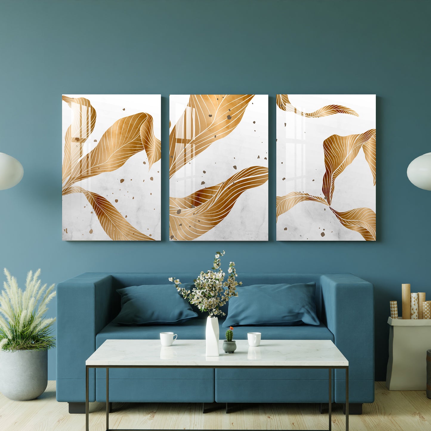 Golden Foliage Acrylic Wall Art (Set of 3)