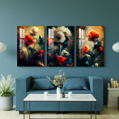 Elegant Floral Retro Decor Acrylic Wall Art (Set of 3)