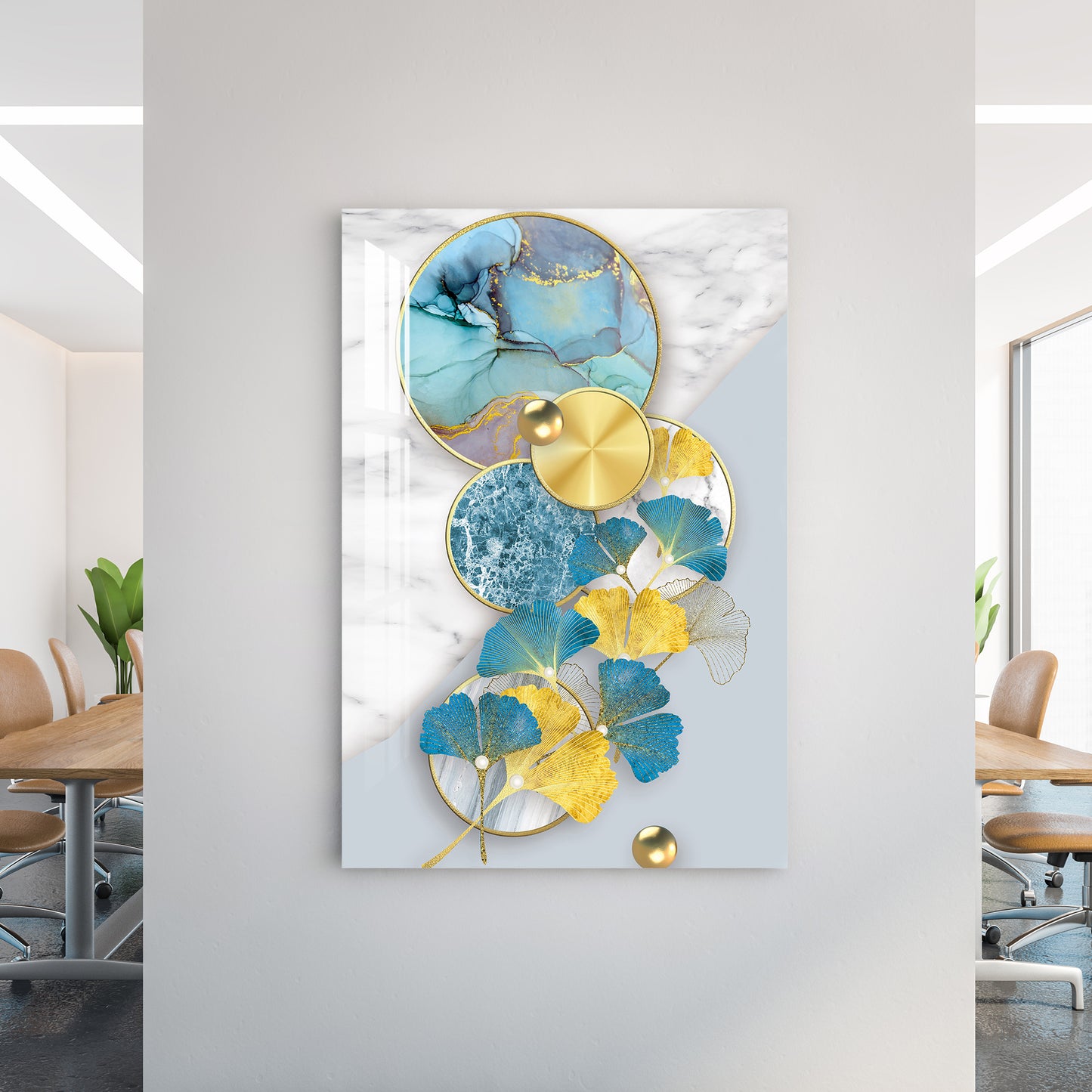 Blue & Golden Crystal Finish  Acrylic Wall Art