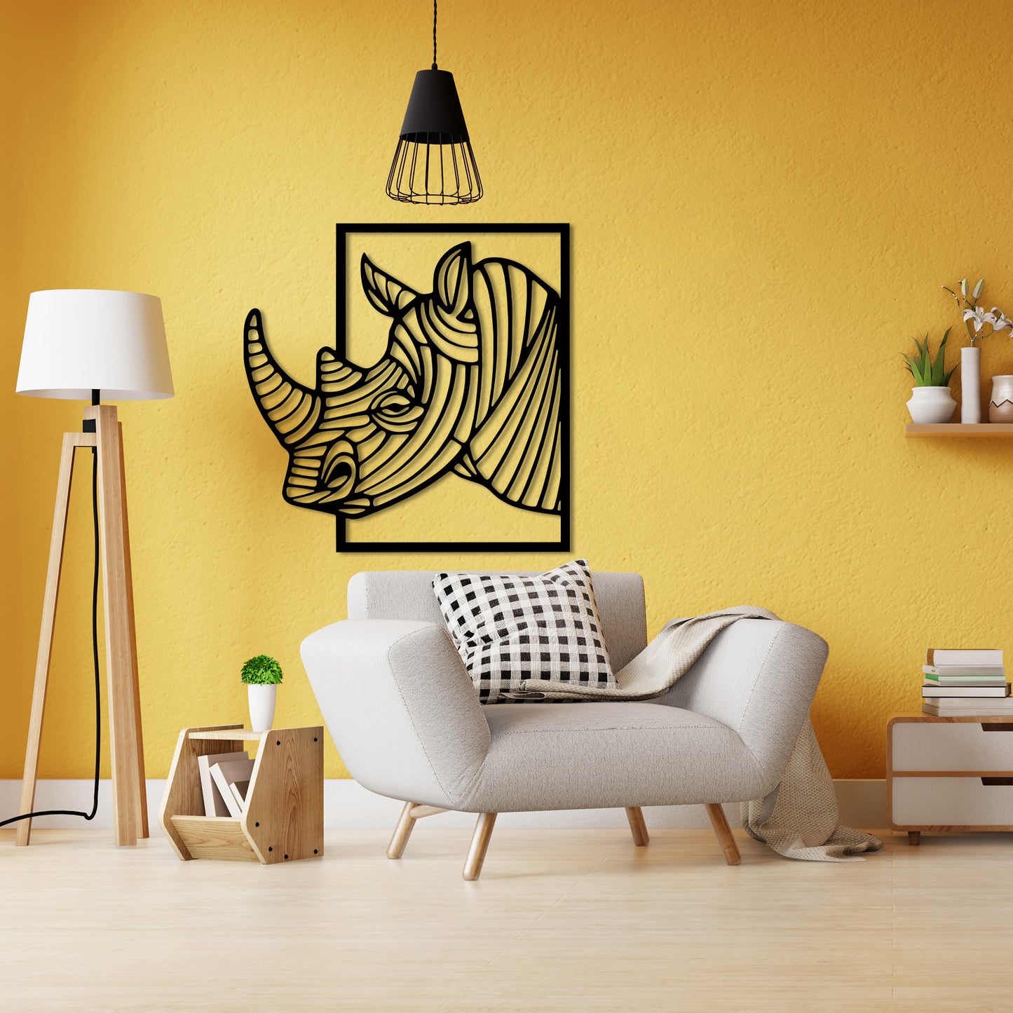 Rhinoceros with Big Horn Metal Wall Art